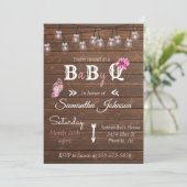 Invitation Baby Shower Fête Rose Fille BBQ Rustique Bois (Debout devant)