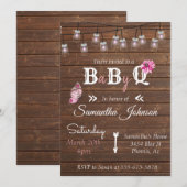 Invitation Baby Shower Fête Rose Fille BBQ Rustique Bois (Devant / Derrière)