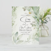 Invitation Baby shower - Feuillage d'aquarelle (Debout devant)