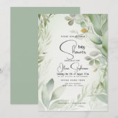 Invitation Baby shower - Feuillage d'aquarelle (Devant / Derrière)