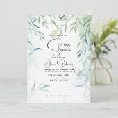 Invitation Baby Shower - Feuillage de saule bleu vert (Debout devant)