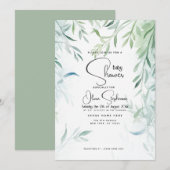 Invitation Baby Shower - Feuillage de saule bleu vert (Devant / Derrière)