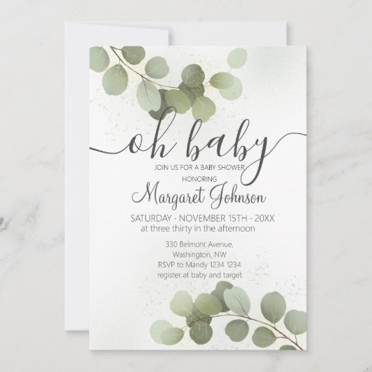 Invitation Baby Shower Feuillage Eucalyptus (Devant)