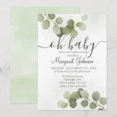 Invitation Baby Shower Feuillage Eucalyptus (Devant / Derrière)