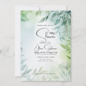 Invitation Baby shower - Feuillage Turquoise pâle et vert (Devant)
