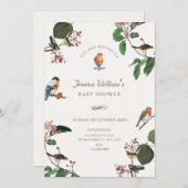 Invitation Baby shower Feuille aux oiseaux (Devant / Derrière)