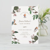 Invitation Baby shower Feuille aux oiseaux (Debout devant)