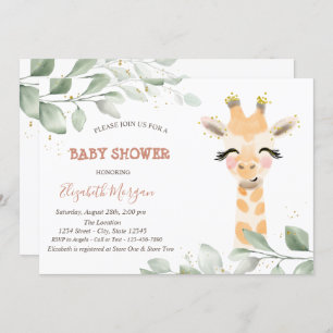 Invitation Baby shower Feuille Baby Giraffe