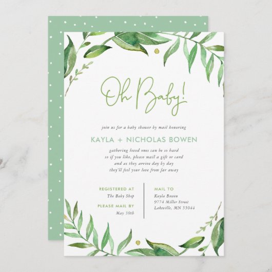 Invitation Baby shower Feuille Boho par courrier (Devant / Derrière)