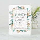 Invitation Baby shower Feuille de fleurs d'aquarelle (Debout devant)