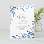 Invitation Baby shower Feuille de la marine d'aquarelle (Debout devant)