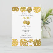 Invitation Baby shower Feuille de la Monstera d'or moderne (Debout devant)