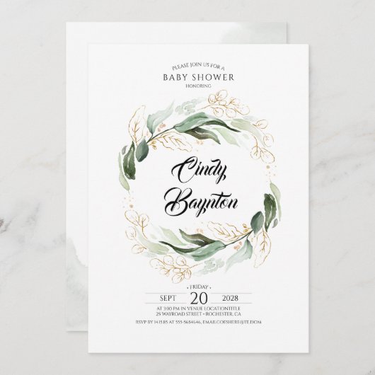 Invitation Baby shower Feuille de la verdure et du feuillage  (Devant / Derrière)