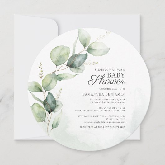 Invitation Baby shower Feuille de l'Eucalyptus botanique (Devant)