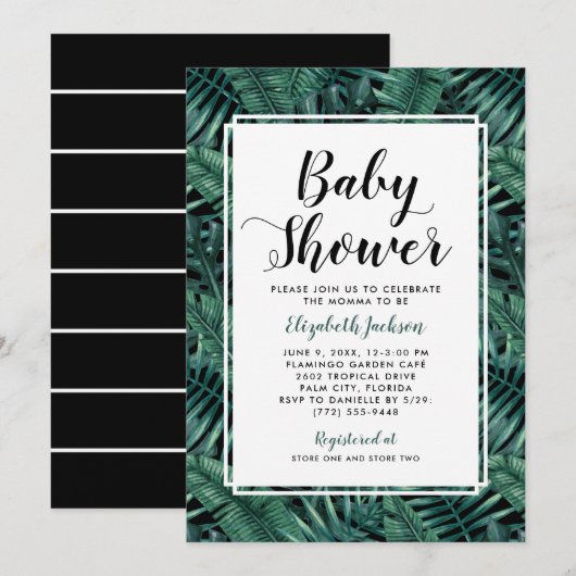 Invitation Baby shower Feuille de palmier vert moderne (Devant / Derrière)