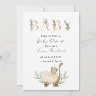 Invitation Baby shower feuille d'eucalyptus doux