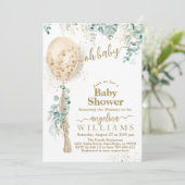 Invitation Baby shower feuille d'or de Balloon Eucalyptus (Debout devant)