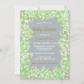Invitation Baby shower Feuille d'or vert Aquarelle moderne (Devant)