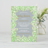 Invitation Baby shower Feuille d'or vert Aquarelle moderne (Debout devant)