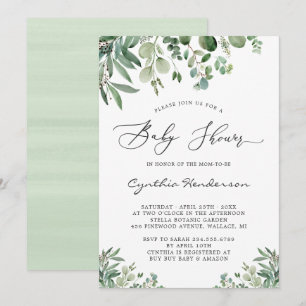 Invitation Baby shower Feuille romantique d'Eucalyptus