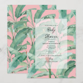 Invitation Baby shower Feuille rose moderne de palme tropical (Devant / Derrière)