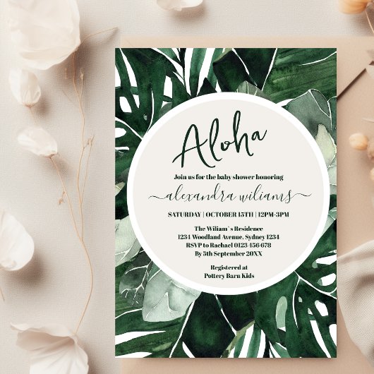 Invitation Baby shower feuille sauvage et verdure tropicale