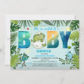 Invitation Baby shower Feuille tropical Aqua Dino (Devant)