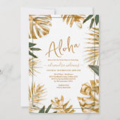 Invitation Baby shower feuille tropical d'or (Devant)