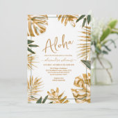 Invitation Baby shower feuille tropical d'or (Debout devant)