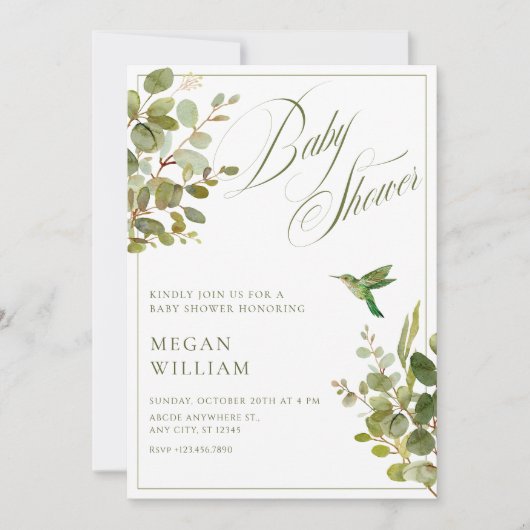 Invitation Baby shower feuille vert (Devant)
