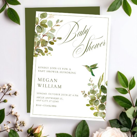 Invitation Baby shower feuille vert