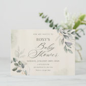 Invitation Baby shower feuille vert (Debout devant)