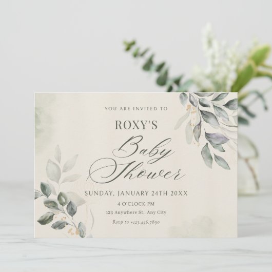 Invitation Baby shower feuille vert (Debout devant)