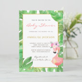 Invitation Baby shower feuille vert flamand rose tropical (Debout devant)