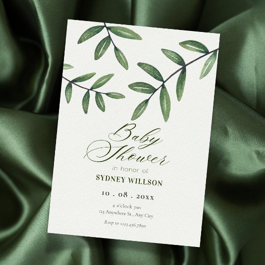 Invitation Baby shower Feuille verte