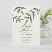Invitation Baby shower Feuille verte (Debout devant)