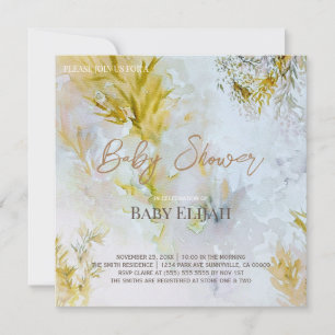 Invitation Baby Shower Feuilles d'Argent et d'Or Aquarelle