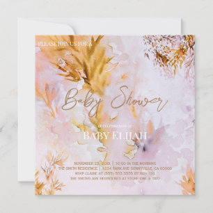 Invitation Baby Shower Feuilles D'automne Aquarelle Violette