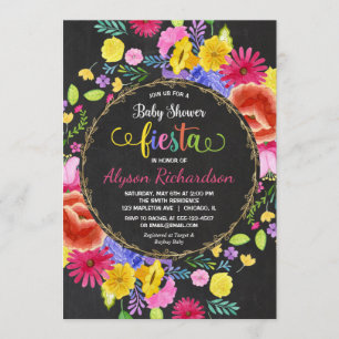 Invitation baby shower Fiesta, aquarelles florales