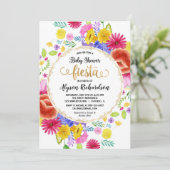 Invitation baby shower Fiesta, aquarelles florales (Debout devant)