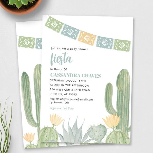 Invitation Baby shower Fiesta, Baby shower Cactus