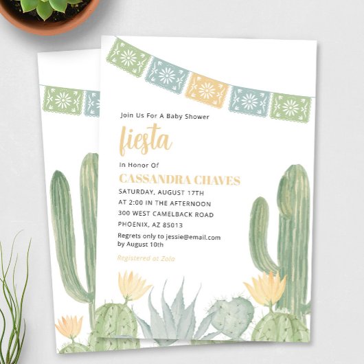 Invitation Baby shower Fiesta, Baby shower Cactus
