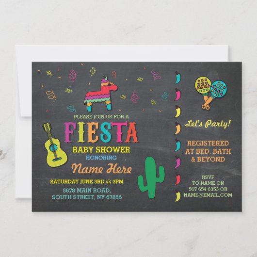 Invitation Baby shower Fiesta Chalk Pinata Couples Parents (Devant)