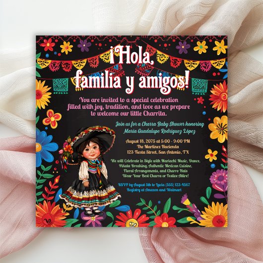 Invitation Baby shower Fiesta Floral Charra