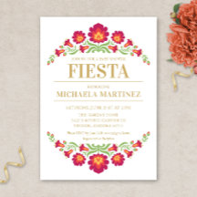 Invitation Baby shower Fiesta mexicaine, Flore rou