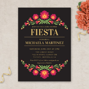 Invitation Baby shower Fiesta mexicaine, Flore rou