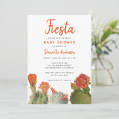 Invitation Baby shower Fiesta Rouge Cactus Fleurs Aquarelle (Debout devant)