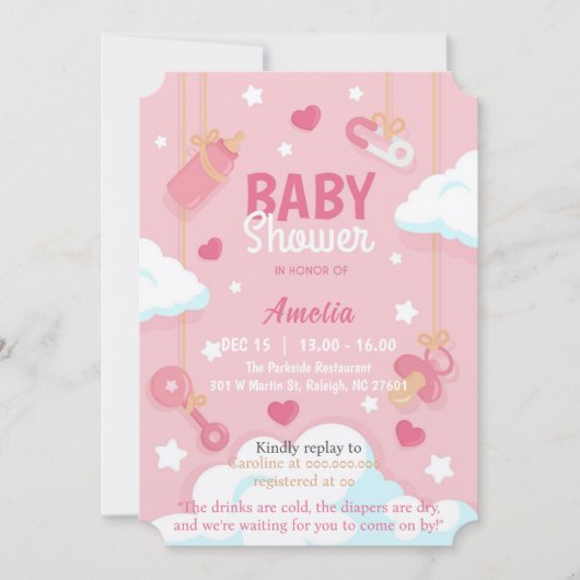 Invitation Baby shower fille (Devant)