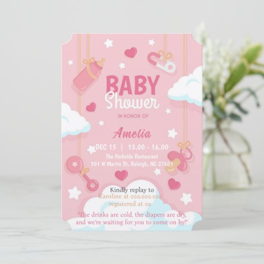 Invitation Baby shower fille (Debout devant)