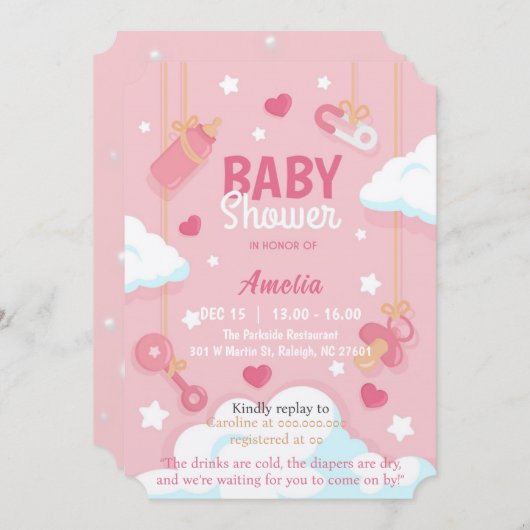 Invitation Baby shower fille (Devant / Derrière)